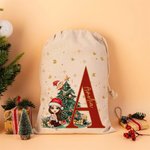 Personalized Cartoon Character Christmas Drawstring Gift Bag with Initial and Name Christmas Gift for Family Kids