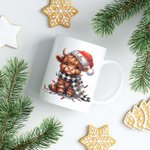 Vaca de las Highlands personalizada Sombrero de Navidad 11oz Taza de cerámica Posavasos con nombre Regalo de Navidad para los amantes de las vacas de 