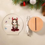 Gepersonaliseerde Cartoon Meisje Vrouwen Acryl Nacht Licht Ornament met Houten Basis met Naam en Geboorte Bloem Verjaardag Cadeau voor Vriendin Familie