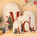 Personalized Cartoon Character Christmas Drawstring Gift Bag with Initial and Name Christmas Gift for Family Kids