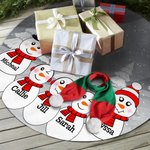 Personalized Cute Hat Snowman Family Christmas Tree Skirt with Names Holiday Party Home Decor Christmas Winter Gift for Family Kids