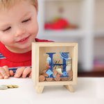 Personalised Cute Whale Sea Turtle Pufferfish Ocean Theme Clear Wooden Money Box Piggy Bank with Initial and Name Birthday Gift for Boys Girls