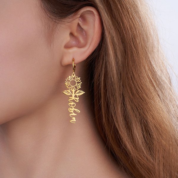 Orecchini personalizzati a forma di girasole vuoto con nome Gioielli minimalisti Regalo di compleanno e anniversario per donne e ragazze