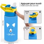 Bouteille Isotherme 350ml Personnalisée avec Texte à Design d'Animal Gourde avec Anse et Paille Cadeau Anniversaire Noël pour Enfant