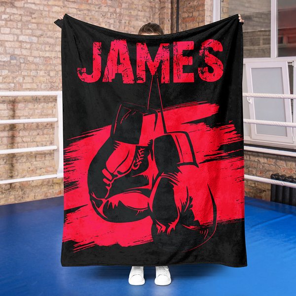 Personalised Multicolour Boxing Gloves Soft Throw Blanket with Name Home Decor Birthday Gift for Boxing Enthusiast