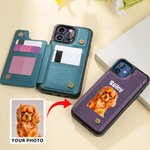 Personalisierte niedliche Ölmalerei Haustier Foto Leder Flip Wallet Handyhülle mit RFID-Blockierung Kartenhalter Geburtstagsgeschenk für Katze Hundeliebhaber