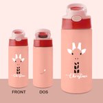 Bouteille Isotherme 350ml Personnalisée avec Texte à Design d'Animal Gourde avec Anse et Paille Cadeau Anniversaire Noël pour Enfant