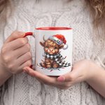 Vaca de las Highlands personalizada Sombrero de Navidad 11oz Taza de cerámica Posavasos con nombre Regalo de Navidad para los amantes de las vacas de 