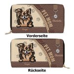 Personalisierte Hund Katze Porträt PU-Leder Mehrfächrige Geldbörse mit Namen Metall-Reißverschluss Erinnerung Geburtstag Geschenk für Tierliebhaber