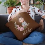 Personalized Birth Flower Wreath Cartoon Character Throw Pillow Cover with Name Home decor Birthday Family Gift for Mom Grandma