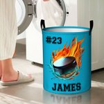 Personalized Flame Ball Design Waterproof Storage Basket with Handle Number Name Birthday Housewarming Gift for Family Ball Sports Lover