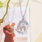 Personligt tvåfärgat mor-dotter zirkonhjärthalsband med graverade namn och födelsestenar Mors dag födelsedagspresent för kvinnor flickor