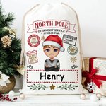 Gepersonaliseerde North Pole Special Overnight Service Cartoon Drawstring Santa Sack Kerst Gift Bag met naam Holiday Party Favors voor kinderen familie