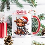 Vaca de las Highlands personalizada Sombrero de Navidad 11oz Taza de cerámica Posavasos con nombre Regalo de Navidad para los amantes de las vacas de 