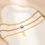 Personalised Charm Dainty Evil Eye Bracelet Set of 3 with Letter Lucky Jewellery Birthday Gift for Women