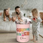 Personalized Cousin Crew Cartoon Character Large Toy Laundry Basket with Handle Nursery Decor Housewarming Gift for Boys Girls