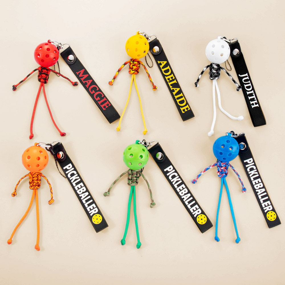 Porte-clés Pickleball à corde multicolore personnalisé avec nom Cadeau d'anniversaire pour les joueurs de Pickleball