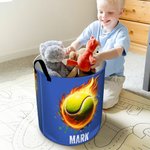 Personalized Flame Ball Design Waterproof Storage Basket with Handle Number Name Birthday Housewarming Gift for Family Ball Sports Lover