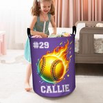 Personalized Flame Ball Design Waterproof Storage Basket with Handle Number Name Birthday Housewarming Gift for Family Ball Sports Lover