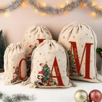 Personalized Cartoon Character Christmas Drawstring Gift Bag with Initial and Name Christmas Gift for Family Kids