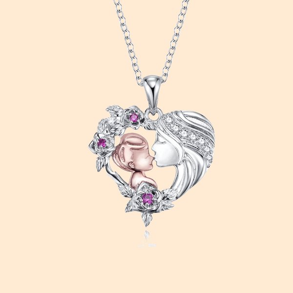 Collana personalizzata cuore rosa bicolore madre-figlio con pietre di nascita Regalo di compleanno per la festa della mamma per le donne