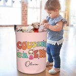 Personalized Cousin Crew Cartoon Character Large Toy Laundry Basket with Handle Nursery Decor Housewarming Gift for Boys Girls