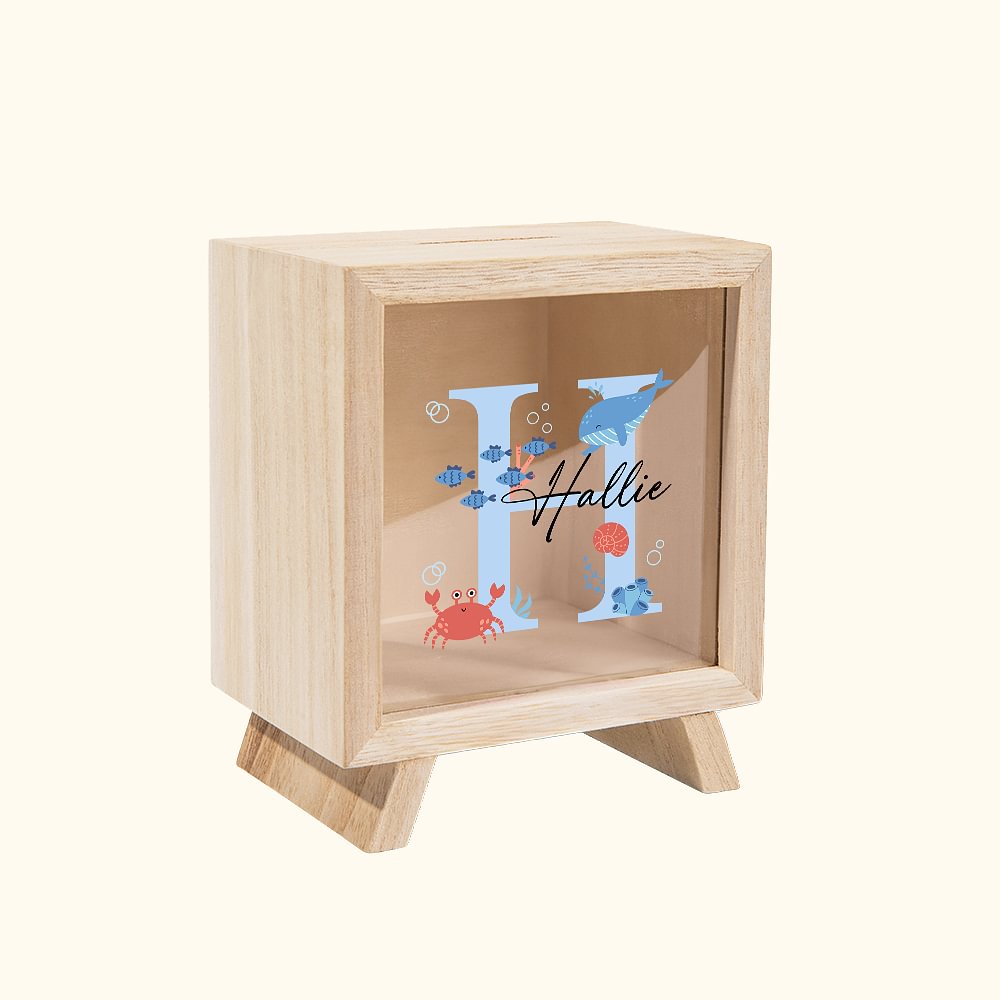 Tirelire en bois transparent avec initiales et nom Cadeau d'anniversaire pour garçons et filles