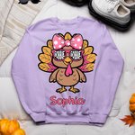 Personalised Turkey Wearing Sunglasses Baby Bodysuit Kid T-shirt Sweatshirt with Name Thanksgiving Gift for Boys Girls Baby