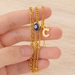 Personalised Charm Dainty Evil Eye Bracelet Set of 3 with Letter Lucky Jewellery Birthday Gift for Women
