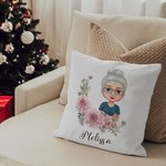 Personalized Birth Flower Wreath Cartoon Character Throw Pillow Cover with Name Home decor Birthday Family Gift for Mom Grandma
