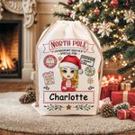 Gepersonaliseerde North Pole Special Overnight Service Cartoon Drawstring Santa Sack Kerst Gift Bag met naam Holiday Party Favors voor kinderen familie