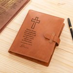 Personalised Cross Rejoice Always Name Leather A5 Sketchbook Notebook Cover with Storage Pocket Christmas Gift for Christian