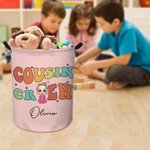 Personalized Cousin Crew Cartoon Character Large Toy Laundry Basket with Handle Nursery Decor Housewarming Gift for Boys Girls