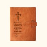 Personalised Cross Rejoice Always Name Leather A5 Sketchbook Notebook Cover with Storage Pocket Christmas Gift for Christian