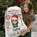 Gepersonaliseerde North Pole Special Overnight Service Cartoon Drawstring Santa Sack Kerst Gift Bag met naam Holiday Party Favors voor kinderen familie