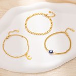 Personalised Charm Dainty Evil Eye Bracelet Set of 3 with Letter Lucky Jewellery Birthday Gift for Women