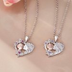 Collana personalizzata cuore rosa bicolore madre-figlio con pietre di nascita Regalo di compleanno per la festa della mamma per le donne