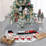 Personalized Cute Hat Snowman Family Christmas Tree Skirt with Names Holiday Party Home Decor Christmas Winter Gift for Family Kids