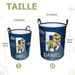 Panier de Rangement Imperméable Personnalisé avec Initiale et Nom à Design Dinosaure Panier avec Anses Cadeau Anniveraire pour Garçon Fille