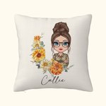 Personalized Birth Flower Wreath Cartoon Character Throw Pillow Cover with Name Home decor Birthday Family Gift for Mom Grandma