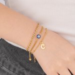 Personalised Charm Dainty Evil Eye Bracelet Set of 3 with Letter Lucky Jewellery Birthday Gift for Women
