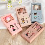 Personalized Birth Flower Bouquet Name Cartoon 5 Pcs Makeup Brush Travel Storage Box Set with Mirror Birthday Bridal Shower Gift for Women Girls