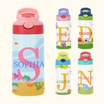 Gepersonaliseerde zeemeermin leeuw sportbal Kids Toddler 12oz geïsoleerde waterfles met initiaal en naam terug naar school verjaardagscadeau voor jong