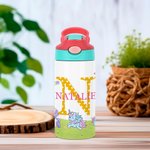 Gepersonaliseerde zeemeermin leeuw sportbal Kids Toddler 12oz geïsoleerde waterfles met initiaal en naam terug naar school verjaardagscadeau voor jong