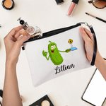 Gepersonaliseerd Cartoon Pickleball Pickleball Naam Make-up tasje met polsbandje Reisaccessoires Verjaardagscadeau voor Pickleball liefhebbers