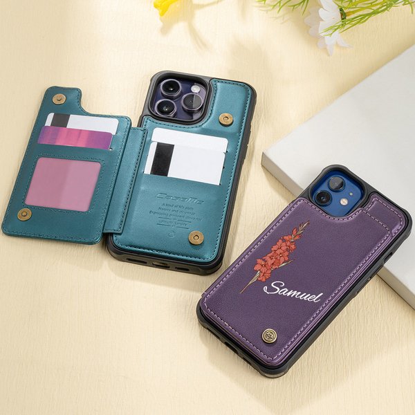Etui de téléphone à rabat en cuir avec porte-cartes et blocage RFID Cadeau d'anniversaire personnalisé pour la famille et les amis
