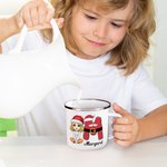 Personalized Santa Elf Reindeer Snowman Initial Cartoon 12oz Coloured Rim Enamel Mug with Name Christmas Festival Gift for Kids Family
