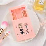 Personalized Birth Flower Bouquet Name Cartoon 5 Pcs Makeup Brush Travel Storage Box Set with Mirror Birthday Bridal Shower Gift for Women Girls