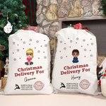 Personalisierte Cartoon-Charakter Weihnachten Lieferung Santa Sack Drawstring behandeln Tasche mit Namen Weihnachten Party Favor Geschenk für Kinder Familie