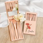 Personalisierte atercolor Geburt Blume Name 5 Pcs Make-up Pinsel Set mit Travel Storage Box und Spiegel Geburtstag Jahrestag Geschenk für Frauen Mädch